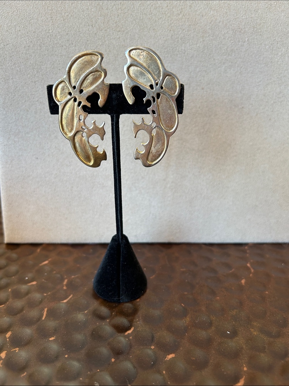 Gold tone Floral Statement Earrings - CLIP